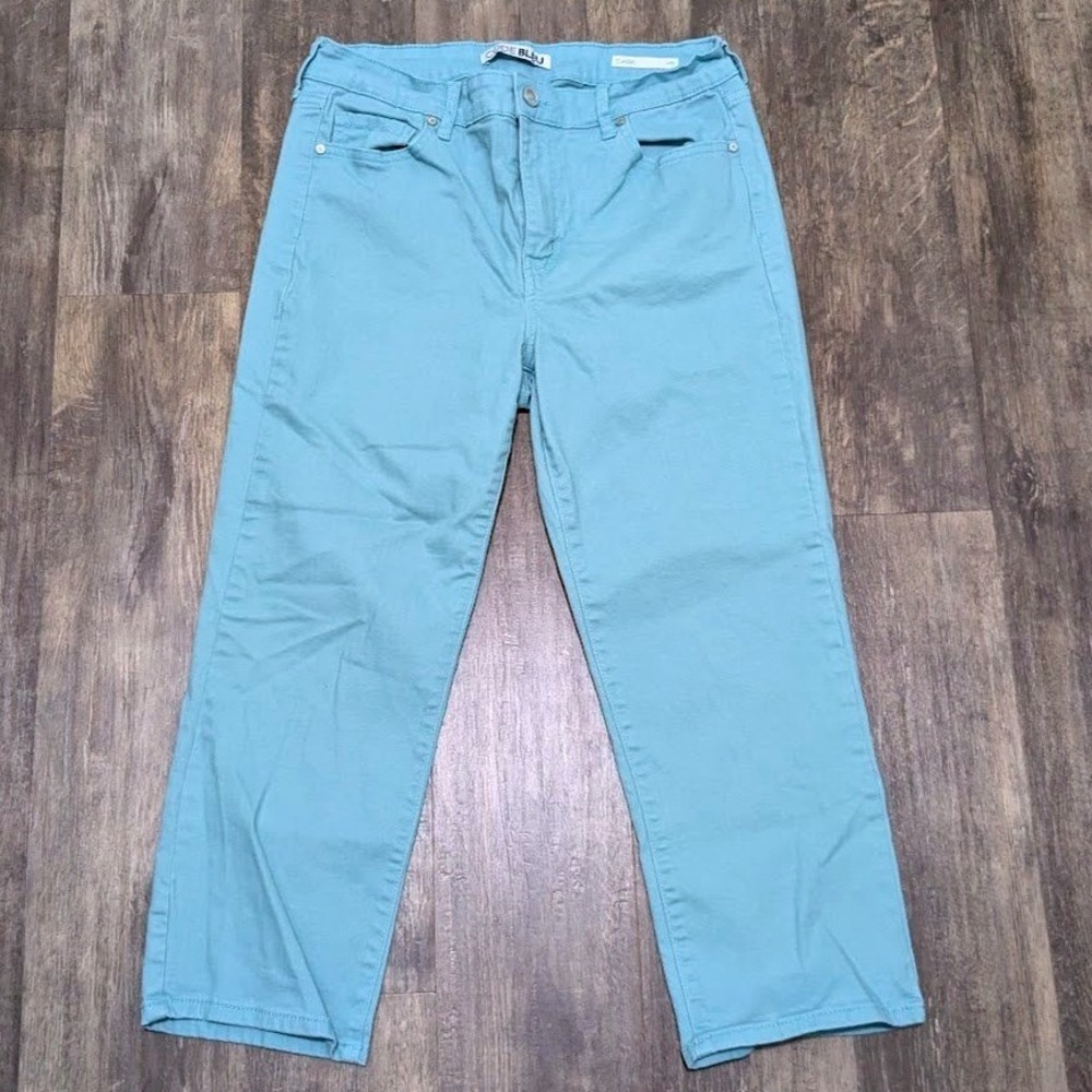 Code Bleu Womens Aqua Blue Classic Cropped Straight Leg Jeans Size 10 Stretch